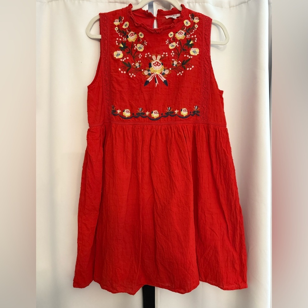 Umgee Red Dress with Floral Embroidery